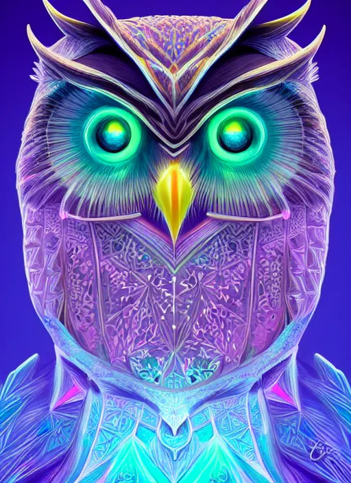 Image similar to symmetry!! product render poster vivid colors divine proportion owl, ice and snow, glowing fog intricate, elegant, highly detailed, digital painting, artstation, concept art, smooth, sharp focus, illustration,