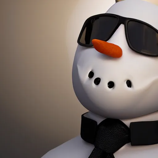 Image similar to a highly detailed humanoid snowman in business suit with black eyes and mouth, no nose, hyperrealism, professional, octane render, full length, digital art