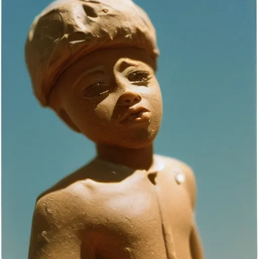 Prompt: photo of a prince made of chocolate melting in the desert sun, 2 0 0 mm lens, shot on grainy film, hyperrealism, bokeh