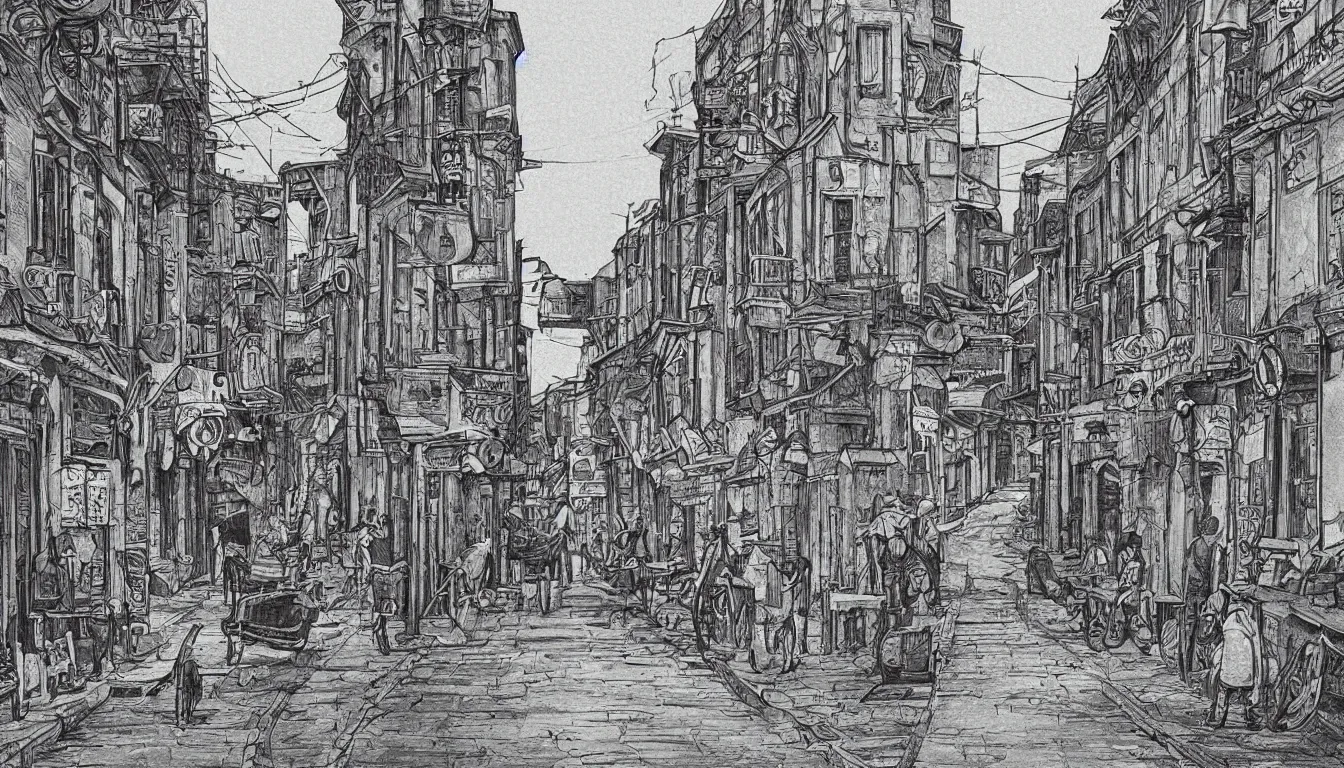 Image similar to ido period street, illustration, detailed