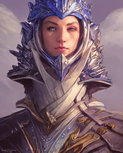 Image similar to Portrait of a Fantasy azure knight, moonlit, HD, illustration, epic, D&D, fantasy, intricate, elegant, highly detailed, digital painting, artstation, concept art, smooth, sharp focus, illustration, art by artgerm and greg rutkowski and alphonse mucha, monster hunter illustrations art book