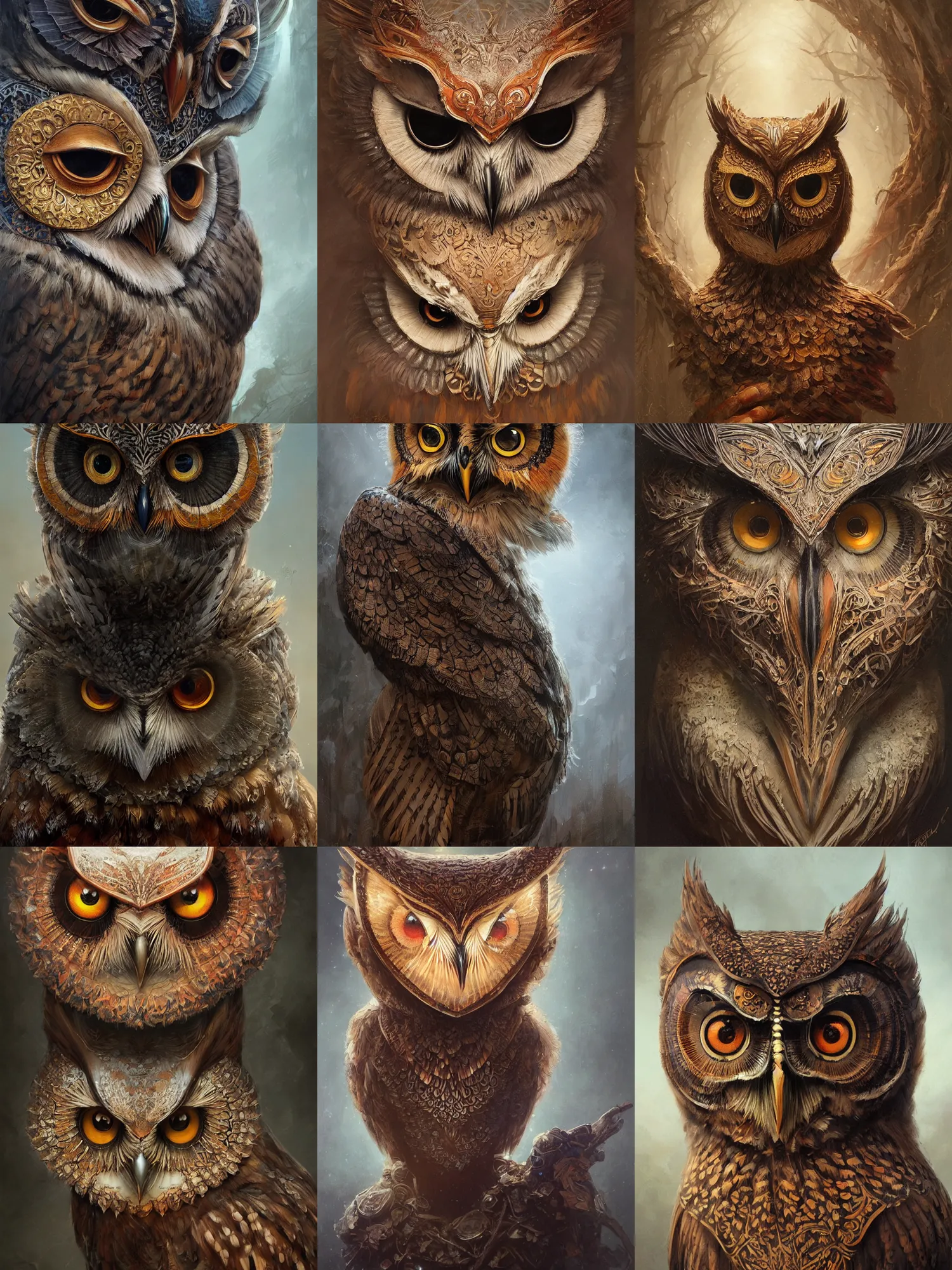 Prompt: a ultradetailed beautiful concept art of a an intricate wooden mask of an owl painted with beautiful colors, but the mask seems to hide some dark secret, concept art, high resolution 4 k, by tom bagshaw, greg rutkowski, charli bowater and artgeem