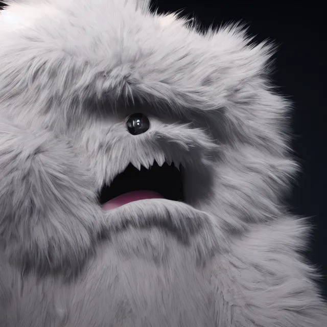 Image similar to ultra realistic fluffy monster designed by balenciaga, dark cinematic, volumetric, realistic, 3 d render, cinematic lighting, ray tracing, cinematic, unreal engine 5, unreal engine render, octane render, hd, photorealism, hyper realistic, photo, 8 k