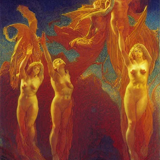 Prompt: a dynamic painting of lucifers fall from heaven, painting by gustav moreau, jean delville and Gaston Bussiere, Austin osman Spare - 5