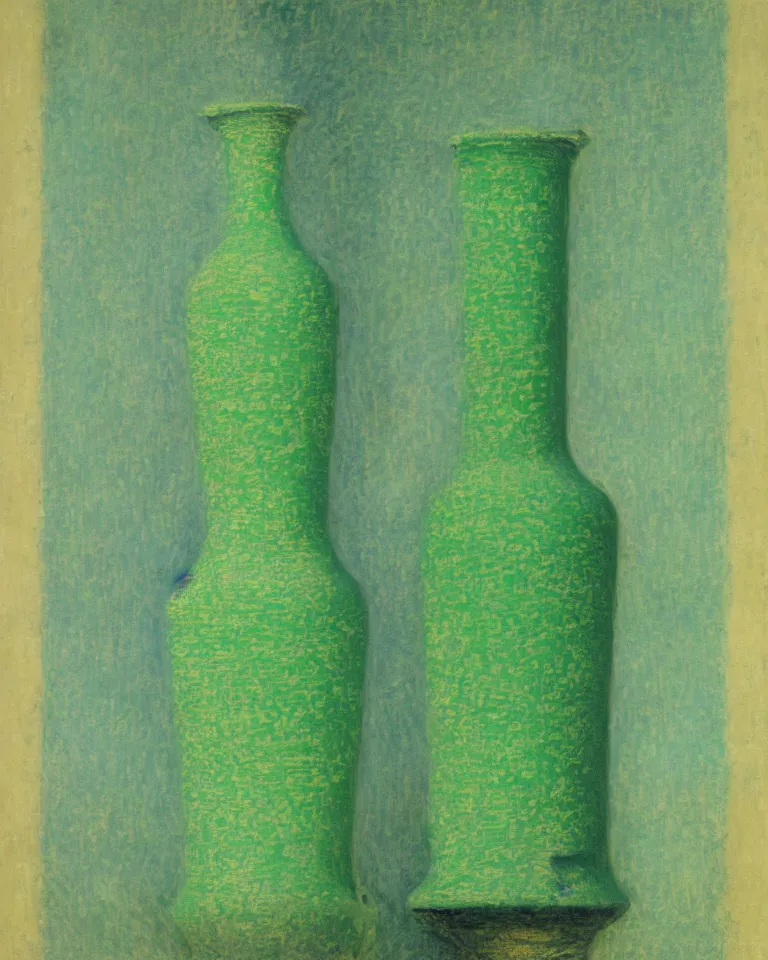 Image similar to achingly beautiful print of intricately painted ancient greek lekythos on a green pastel background by rene magritte, monet, and turner.