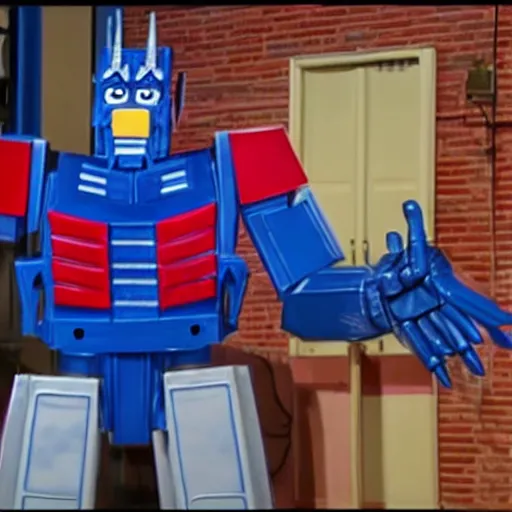 Prompt: Optimus prime on Sesame Street, 8k