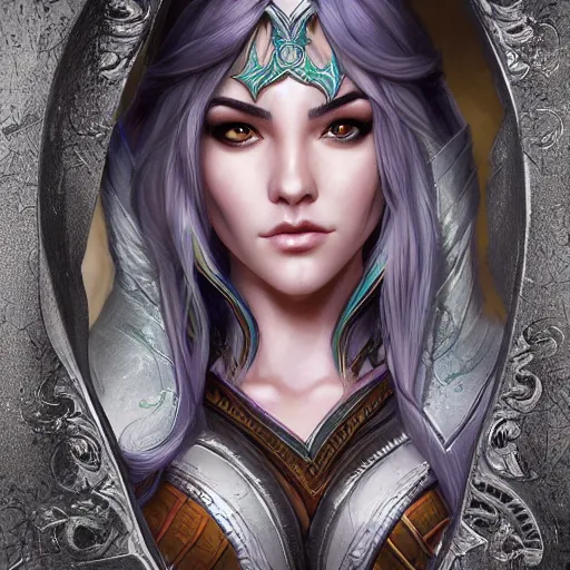 Image similar to night elf warden character portrait, concept art, intricate details, highly detailed photorealistic portrait in the style of adam hughes, seseon yoon, artgerm and warren louw