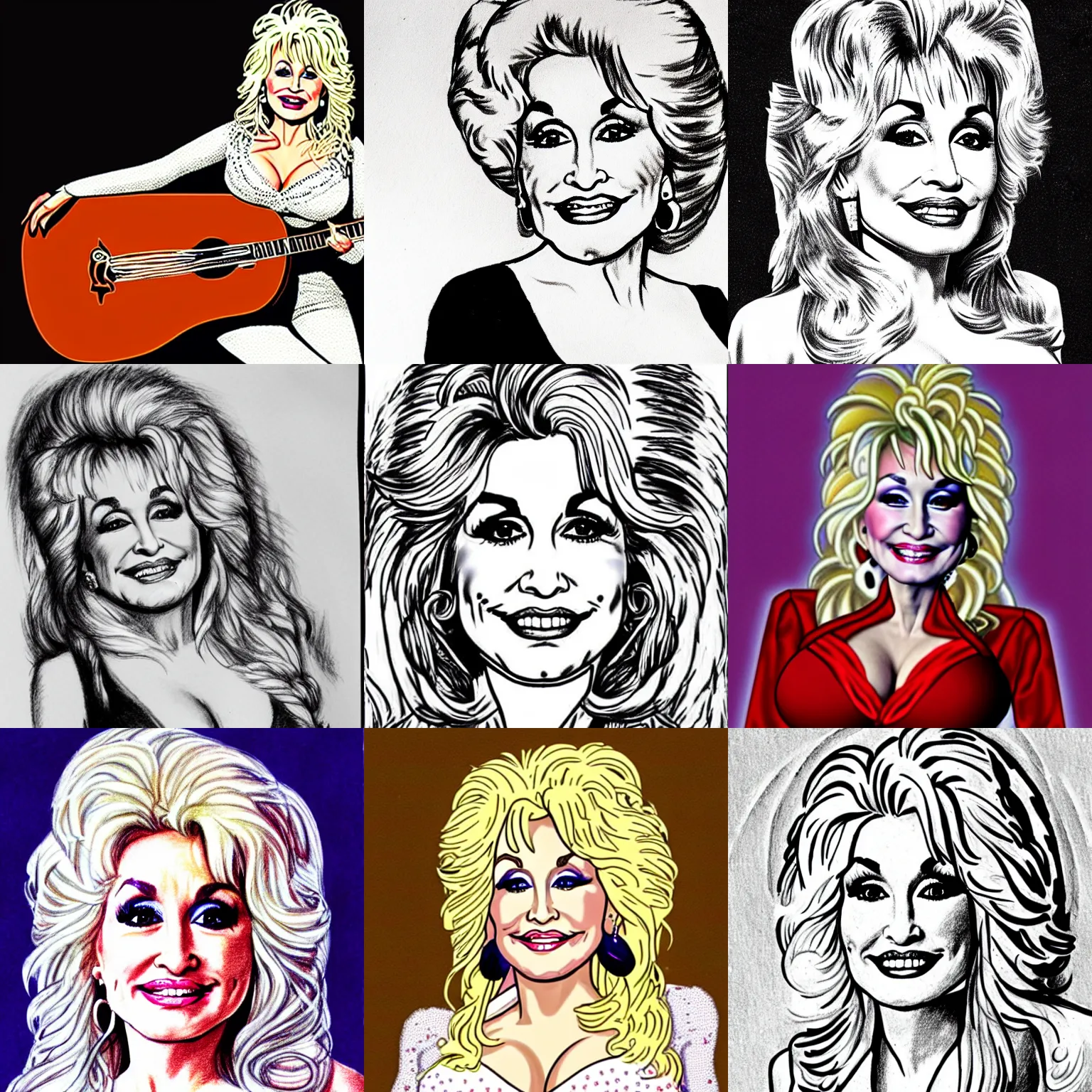 Prompt: tasteful drawing of Dolly Parton