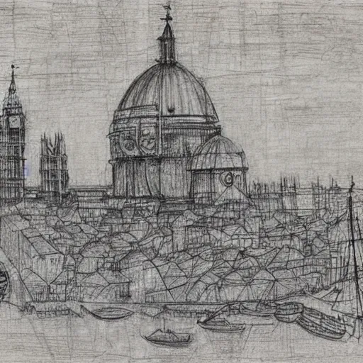 Image similar to of leonardo davinci drawing london in 2 0 2 2 lots of loose sketches