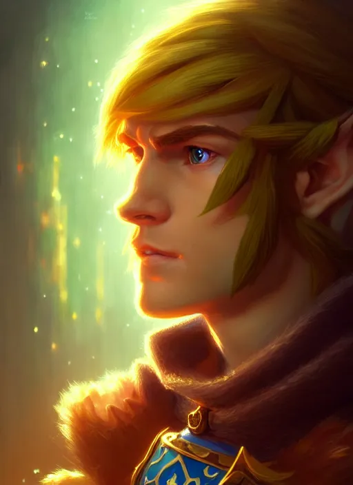 Image similar to portrait of link from the legend of zelda, intricate, elegant, glowing lights, highly detailed, digital painting, artstation, concept art, sharp focus, illustration, art by wlop, mars ravelo and greg rutkowski