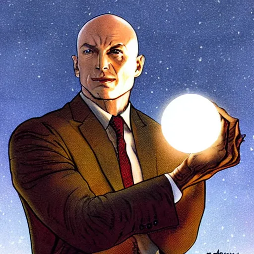 Prompt: Professor X pondering his Orb by Todd Lockwood