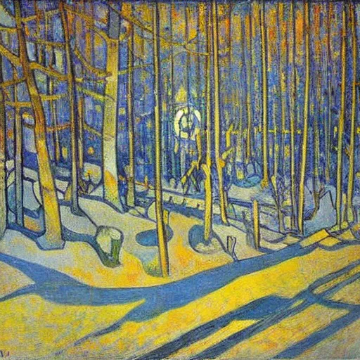 Image similar to light through the snow expressive art by gaugin