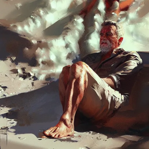 Prompt: um velho relaxando na sua mansao, artwork by craig mullins