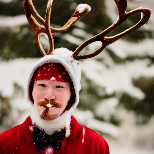 Prompt: person cosplaying as reindeer 85mm photography