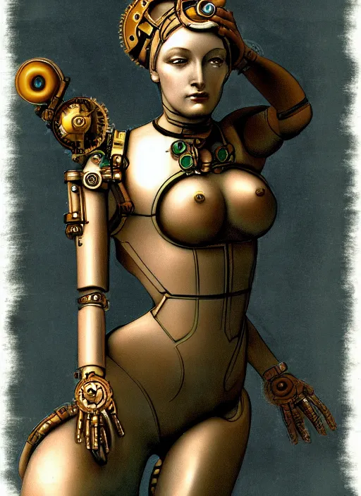 Prompt: image of beautyful female android steampunk by michelangelo,