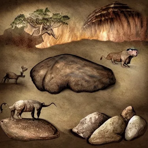 Image similar to realistic prehistoric cave drawings, cave, high quality, rocks, paint