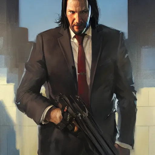 Image similar to greg manchess portrait painting of partially armored john wick as overwatch character, medium shot, asymmetrical, profile picture, organic painting, sunny day, matte painting, bold shapes, hard edges, street art, trending on artstation, by huang guangjian, gil elvgren, ruan jia, greg rutkowski, gaston bussiere