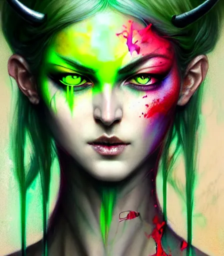 Image similar to a Demon Slayer portrait of Upper Six rank Daki , tall, pale-skinned, and slender woman with lime green eyes and long eyelashes by Stanely Artgerm,Tom Bagshaw,arthur adams,Carne Griffiths,trending on DeviantArt,street art,face enhance,chillwave,maximalist,full of color,glittering