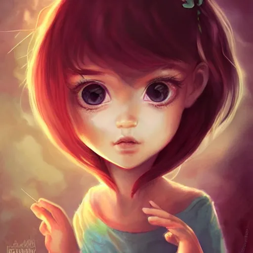 Image similar to Portrait of a beautiful little girl with big eyes, hopping for a better world free of men atrocity ,artwork by Ross Tran