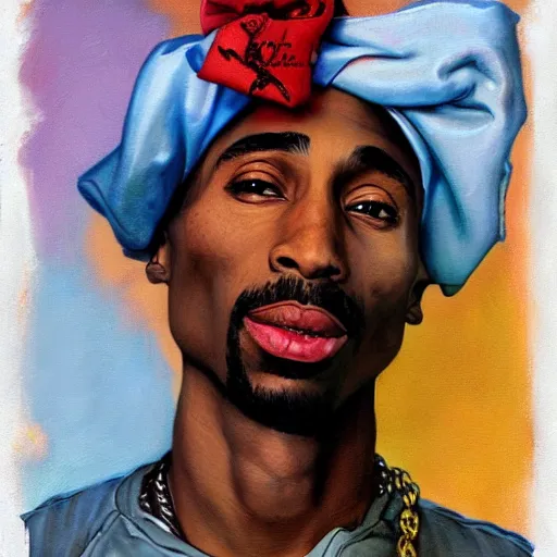 Image similar to Tupac, illustrated in whimsical style, Illustration by Norman Rockwell, loish, oil painting,