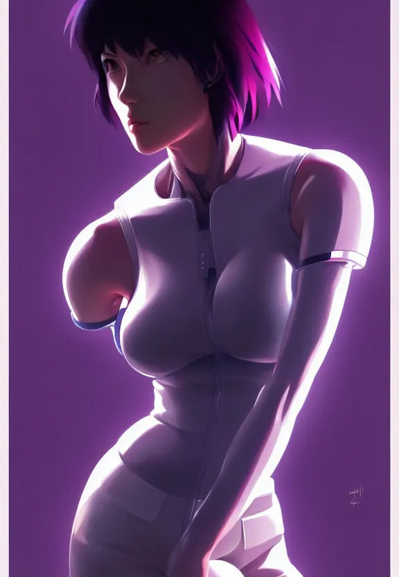 Image similar to a fullbody portrait of motoko kusanagi the major ghost in the shell : : connected to cables, under repairs, maintenance area, technicians : : by ilya kuvshinov, rossdraws, artgerm, sola digital arts, anti aliasing, raytracing : :