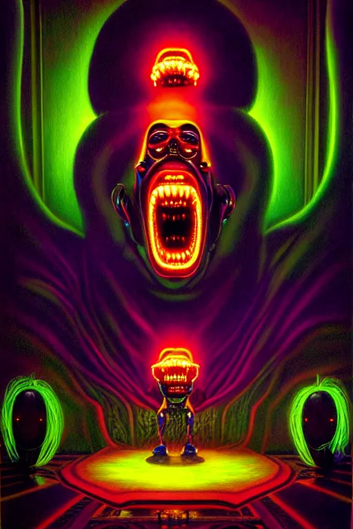 Image similar to a hyperrealistic painting of an electricity creature specter high voltage horror, glowing in the mansions lobby, cinematic horror by chris cunningham, lisa frank, richard corben, highly detailed, vivid color,