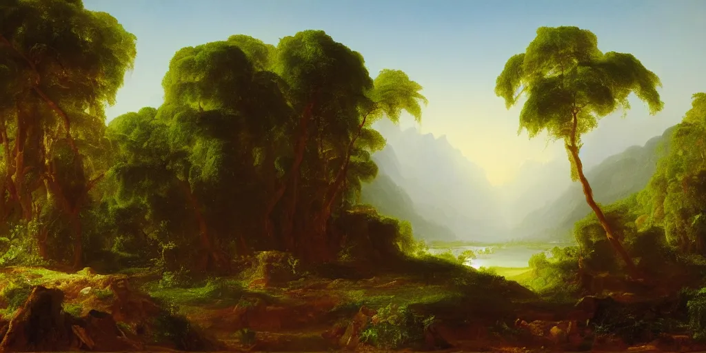 Prompt: sri lankan landscape, volumetric lighting and shadows, realistic oil painting by thomas cole