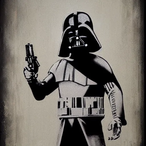 Prompt: poster film star wars in banksy style