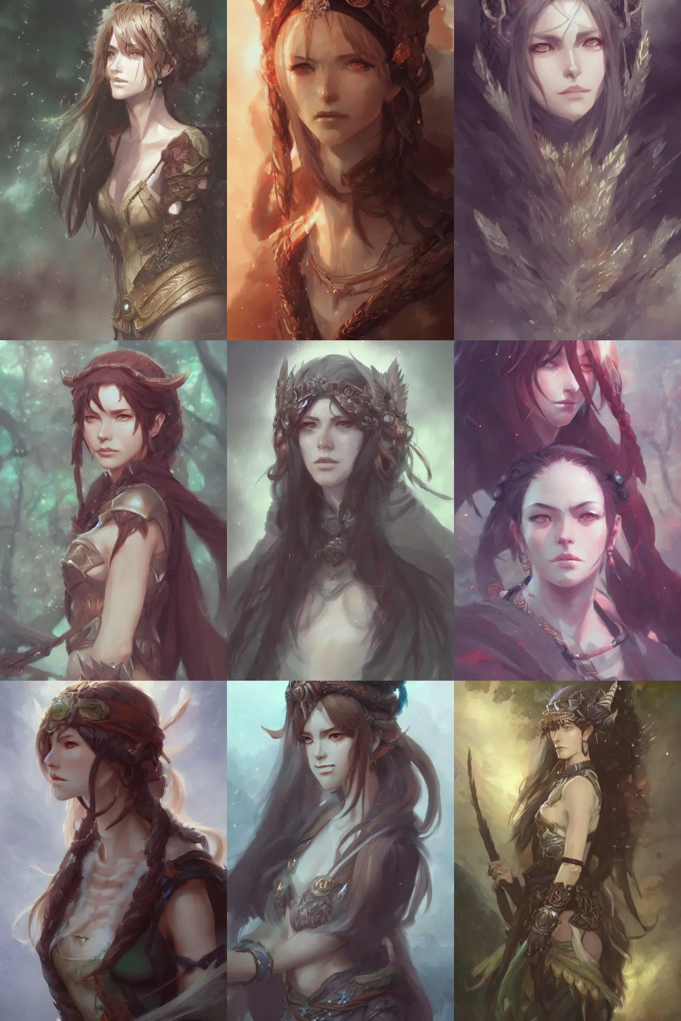 Prompt: in the style of by krenz cushart, artstation, medium shot of high detail fantasy portrait illustration of a female druid,
