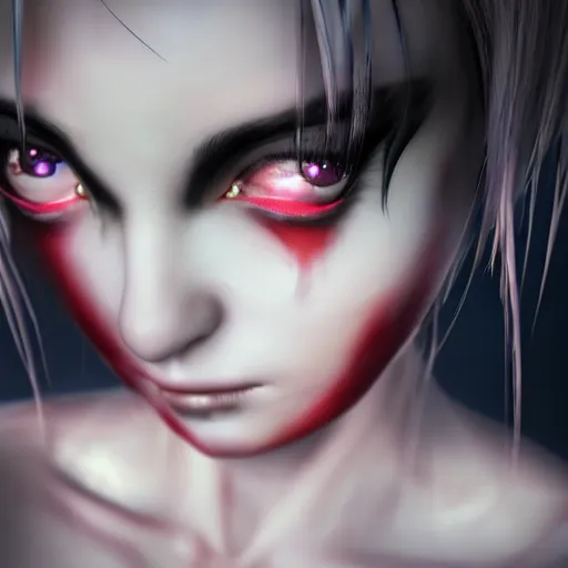 Image similar to photorealistic full shot portrait of angry darkness anime girl, electric aura, beautifull eyes, inspired by tim burton, detailed, unreal engine 4 k, volumetric light, fog