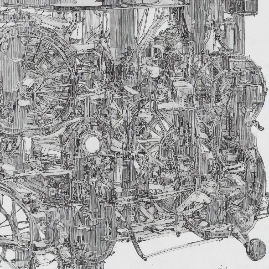 Image similar to close - up on detailed, intricate technical drawings from 1 8 4 0 for a mechanical display attachment to babbage's difference engine