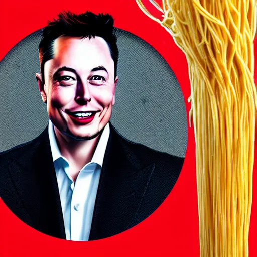 Image similar to digital art of anthropomorphic elon musk with spaghetti as hair photorealistic photoshop 4 k