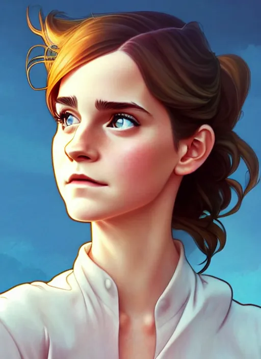 Prompt: cute bus driver emma watson, natural lighting, path traced, highly detailed, high quality, digital painting, by don bluth and ross tran and studio ghibli and alphonse mucha, artgerm