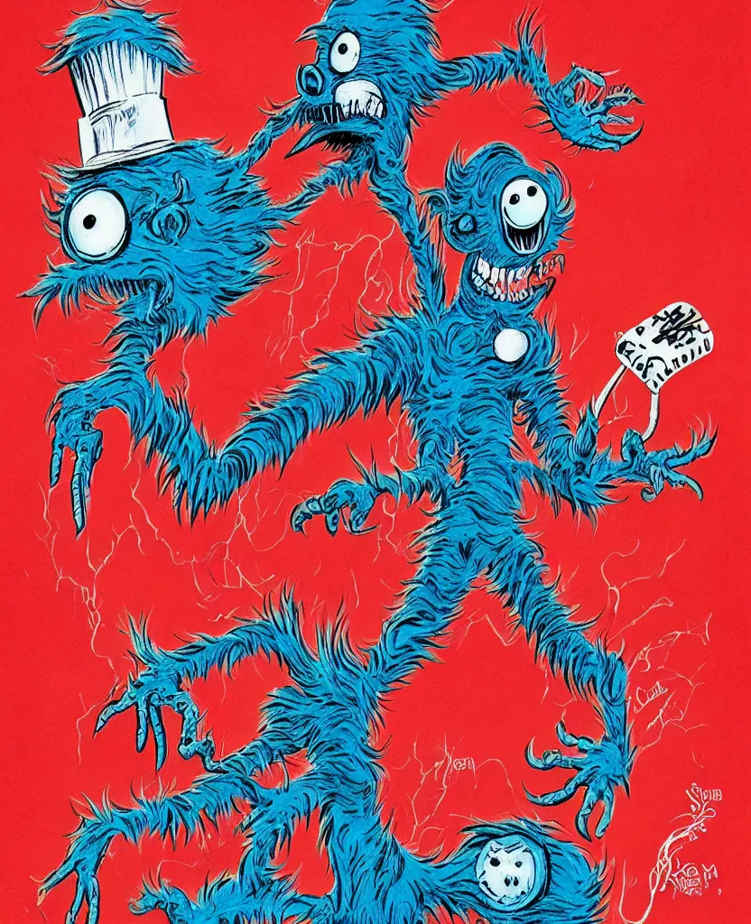 Image similar to childrens book cover for Nightmare on Elm street by Dr Seuss, dr. Seuss art, childrens book, illustration, detailed