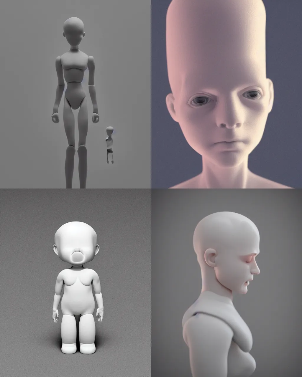 Image similar to a photo of a genderless white toy figurine made from resin, ceramic, headless, pillhead, pale head, bald, smooth skin, even surface, minimalistic, octane rendering, ambient lighting, orange subsurface scattering