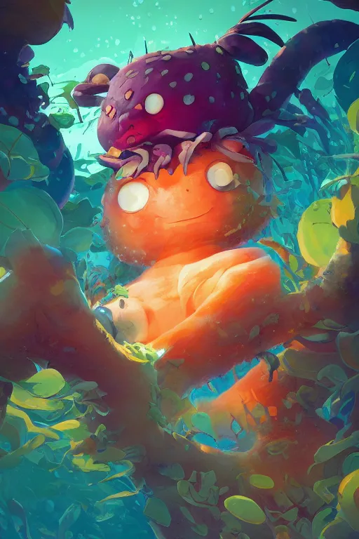 Image similar to creature animal sushi cristal very big eye roots cactus elemental flush of force nature micro world fluo fishscale, behance hd by jesper ejsing, by rhads, makoto shinkai and lois van baarle, ilya kuvshinov, rossdraws global illumination