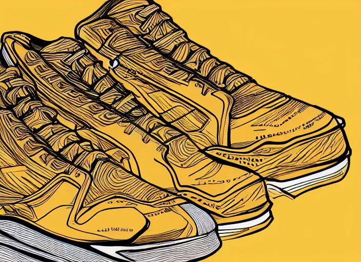 Image similar to sneaker concept, wth short golden lines, yellow details, highly detailed, digital art, sharp focus, trending on art station, anime art style