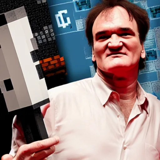 Prompt: quentin tarantino in the video game minecraft