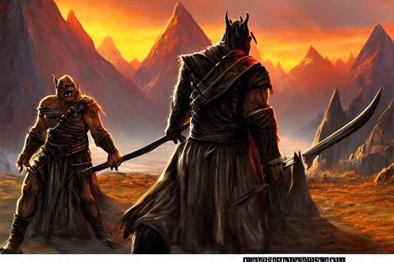 Image similar to orc, mordor, fantasy, painting, ultra realistic!!!, clear weather, golden hour, sharp focus