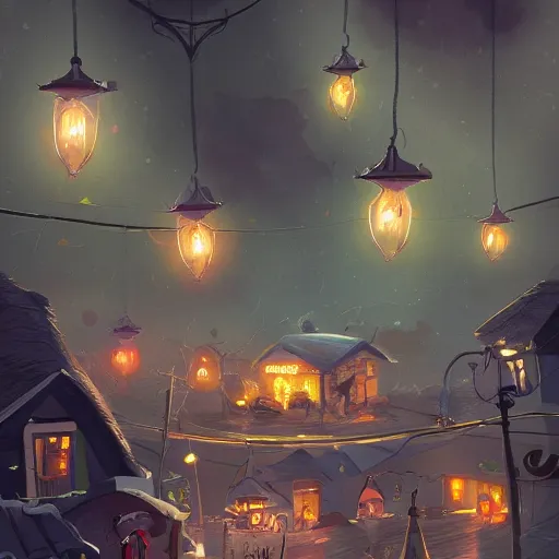 Image similar to this place is truly beautiful and the atmosphere is buzzing the town lights are glowing particularly brightly tonight all these pigs look beautiful, trending on artstation,