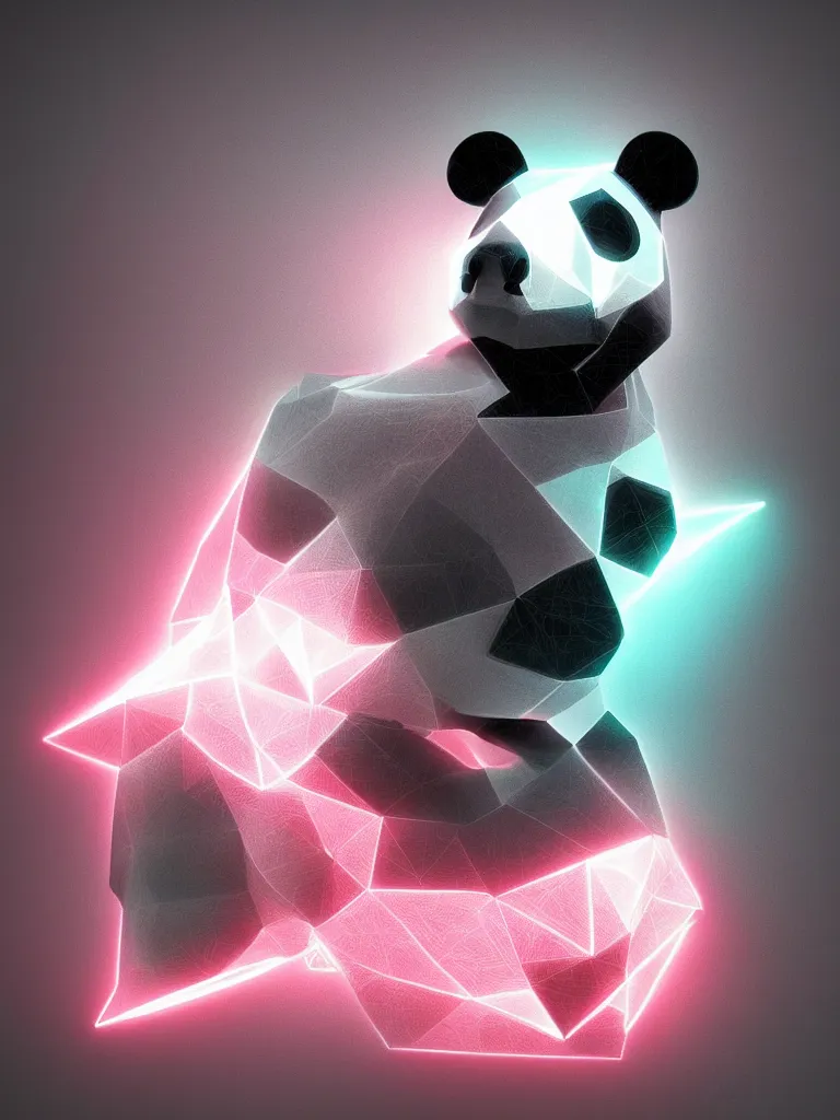 Image similar to geometric recursive panda forming a big cyberpunk panda head, octane render, neon, 3D