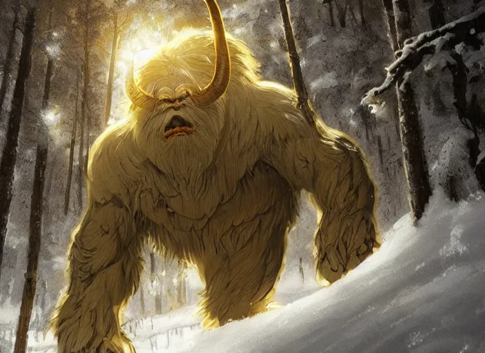 giant muscular yeti monster with glowing yellow eyes, Stable Diffusion