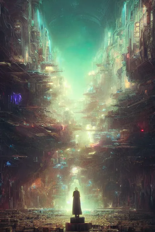 Image similar to the most amazing dream you ever had about singularity transhumance portal, hyper realistic, concept art, intricate, hyper detailed, smooth, high contrast, neon, volumetric lighting, octane, raytrace, greg rutkowski, huifeng huang artgerm, beeple, jim lee, moebius