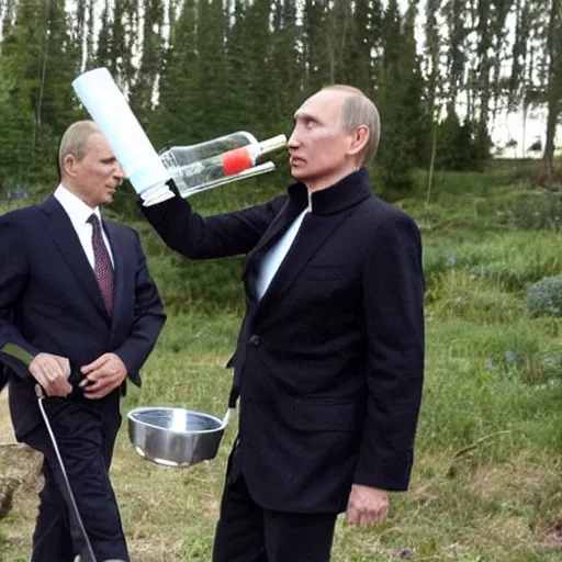 Prompt: Vladimir Putin smoking huge amounts of cannabis with a bong