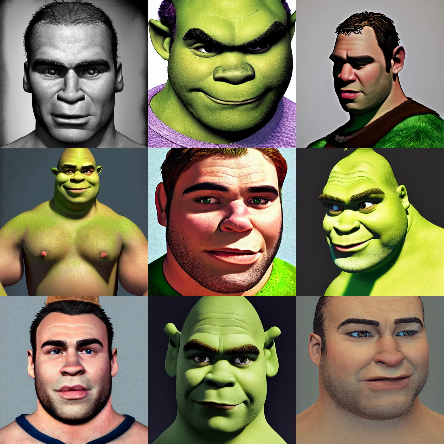 Prompt: shrek gigachad portrait, photorealism, studio, soft light, handsome