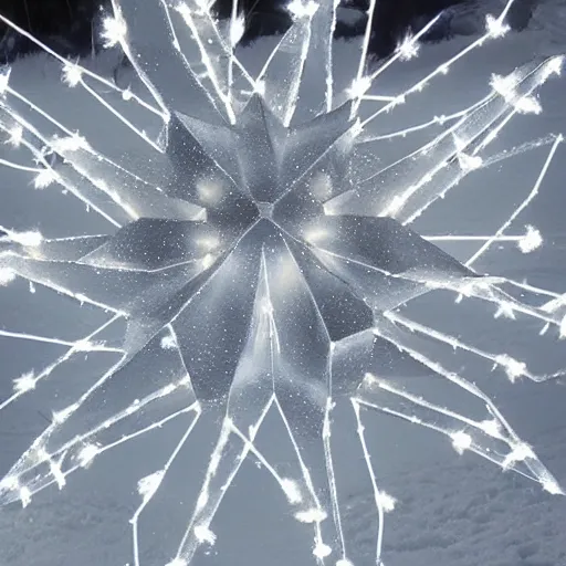 Image similar to star made of ice, christmas lights in the background