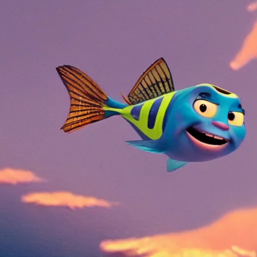 Image similar to screenshot of the new Pixar movie: The Flying Fish (2030)