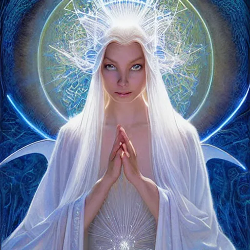 Image similar to ethereal majestic beauty white dress lady Galadriel the elven seer by Mark Brooks, Donato Giancola, Victor Nizovtsev, Scarlett Hooft, Graafland, Chris Moore