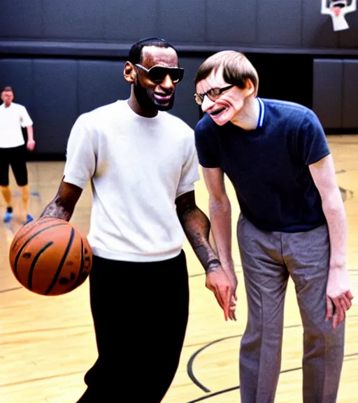 Prompt: stephen hawking playing basketball with lebron james