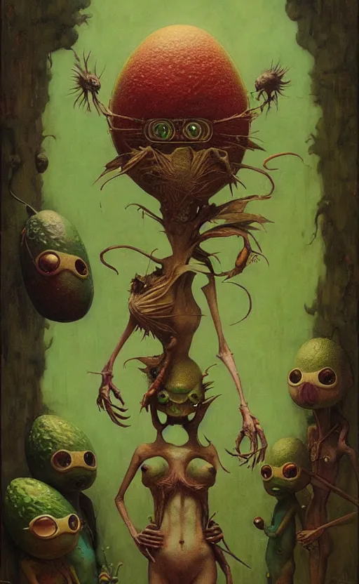 Prompt: imaginative anthro avocado creature painting by chiara bautista, beksinski and norman rockwell and greg rutkowski weta studio, tom bagshaw and lucasfilm